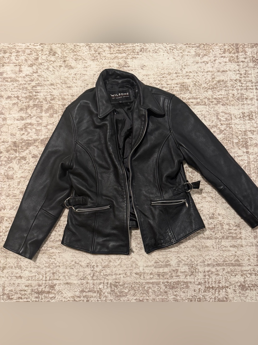Vintage ~ Wilson Black Leather Moto Jacket with Side Buckles